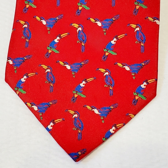 Lauren Ralph Lauren Silk Tie Red Kakadu Print - Picture 3 of 9